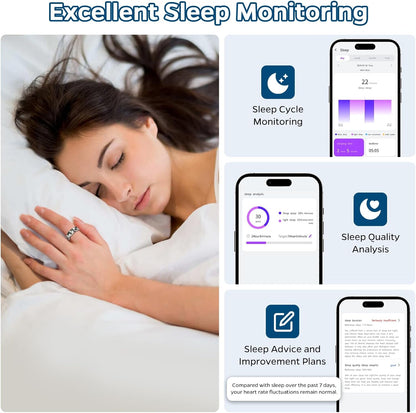 Smart Health Tracking Ring with Sleep Monitoring, Heart Rate, Waterproof Design, Activity and Fitness Tracking, Air Gesture Control, Up to 7-Day Battery Life, Compatible with iOS and Android (Stylish Silver #8)