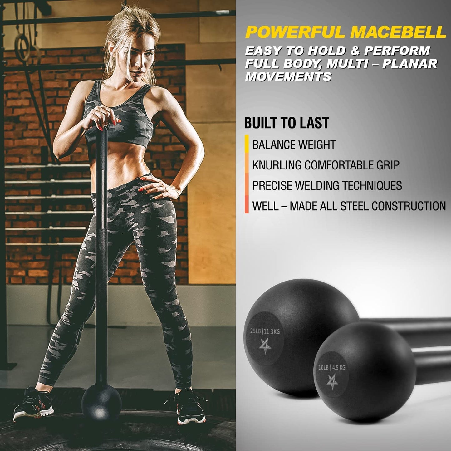 Steel Mace Bell for Comprehensive Strength Training - Enhancing Full Body, Muscle, Shoulder, Grip, and Forearm Workouts, Available in 5 to 30 LB Options for Both Men and Women