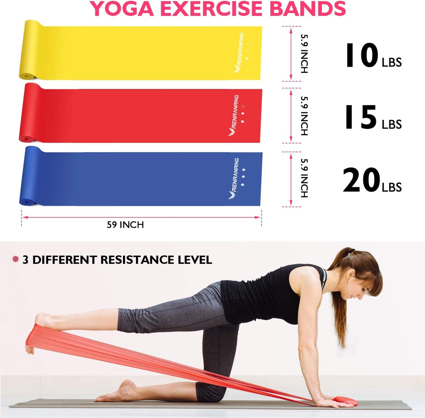 RENRANRING Exercise Ball for Yoga - 11-In-1 Yoga Ball Set with Resistance Bands, Yoga Block, Pump, Workout Balls for Exercise, Stability, Office Ball Chair, Home & Gyms (Pink)