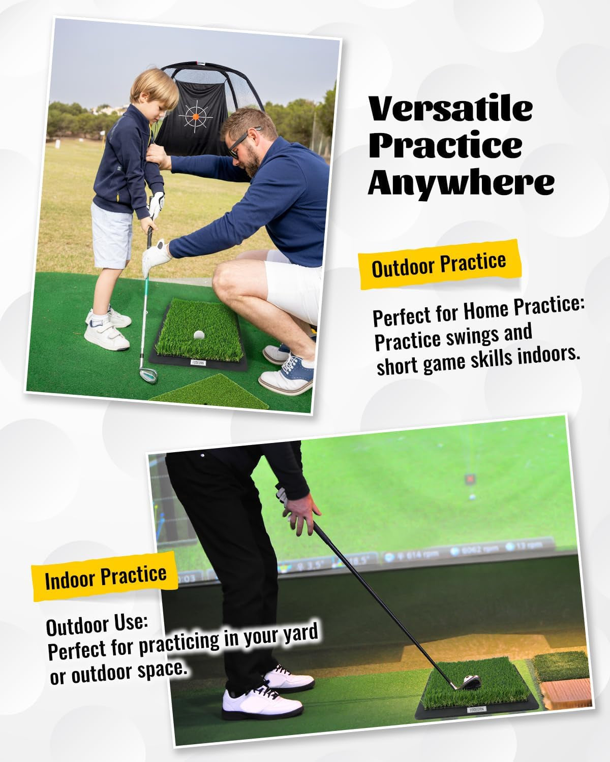 Professional Golf Hitting Mat with Swing Path Feedback and Impact Detection for Indoor and Outdoor Training – Ideal Golf Swing Trainer for All Skill Levels