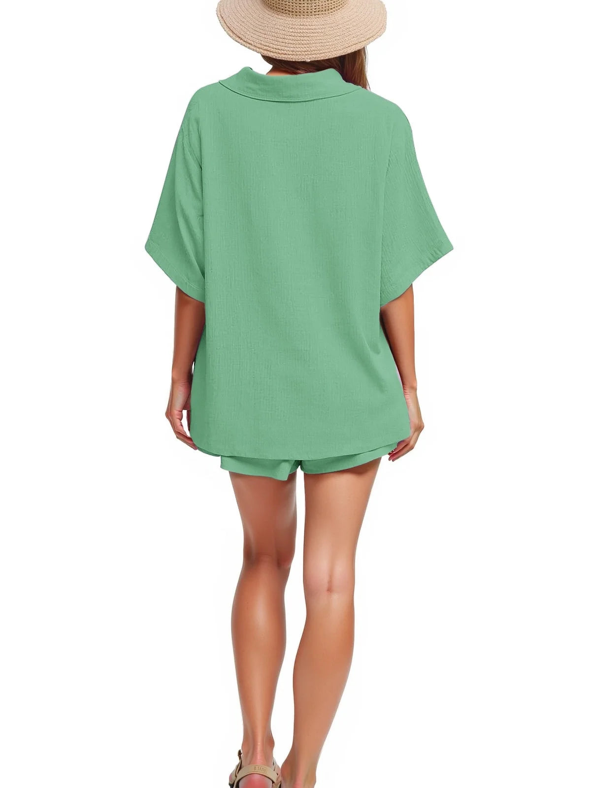 2 Piece Womens Outfit Sets Button down Shirts and Shorts Casual Lounge Sets Short Sleeve Pajamas Sets Summer Loungewear