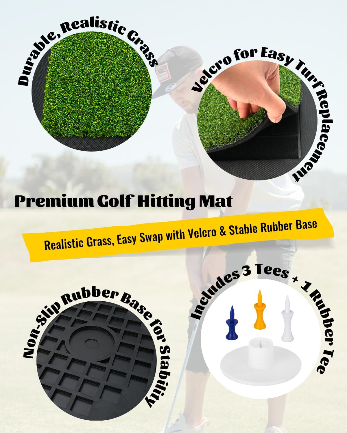 Professional Golf Hitting Mat with Swing Path Feedback and Impact Detection for Indoor and Outdoor Training – Ideal Golf Swing Trainer for All Skill Levels