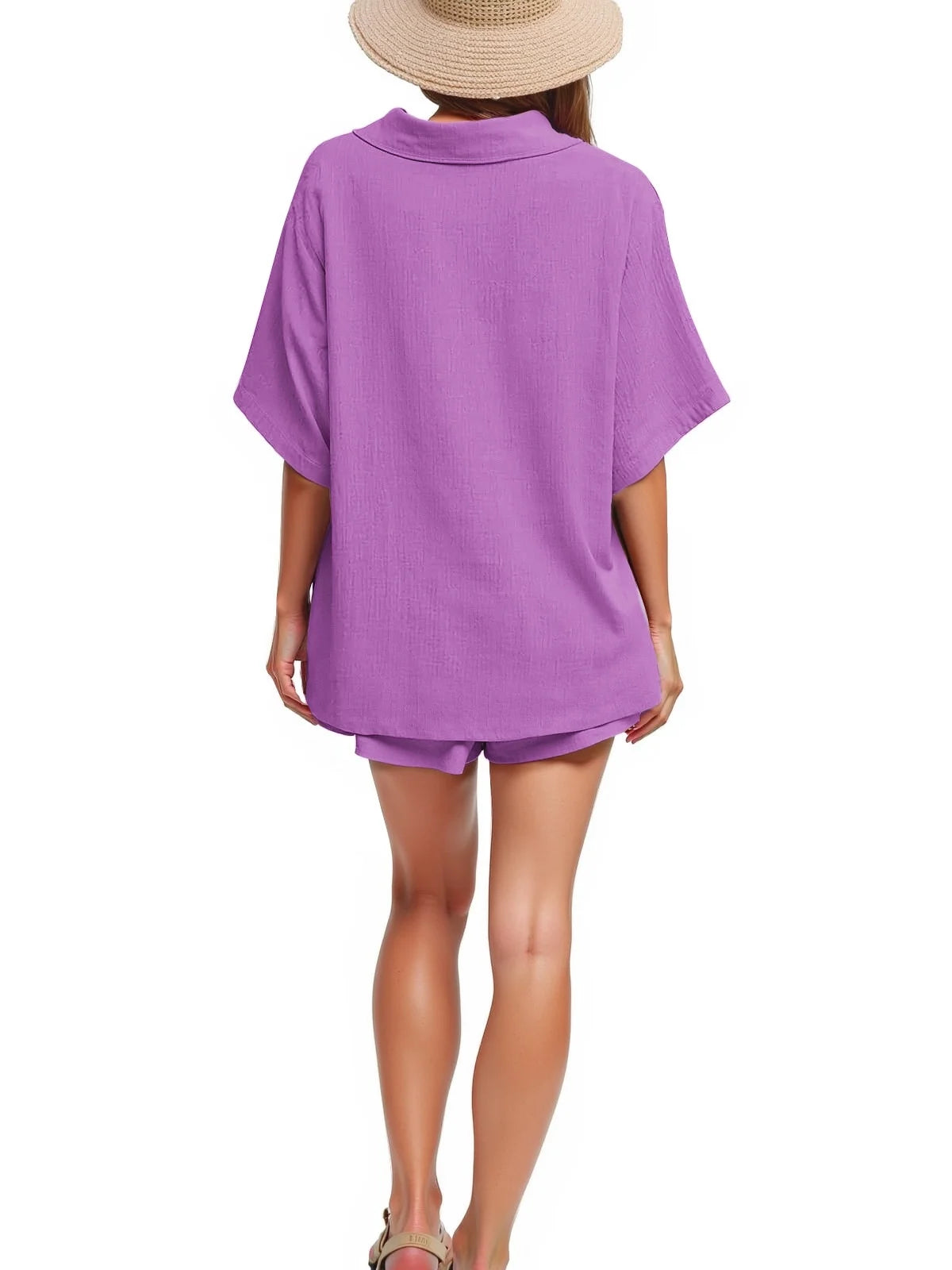 2 Piece Womens Outfit Sets Button down Shirts and Shorts Casual Lounge Sets Short Sleeve Pajamas Sets Summer Loungewear