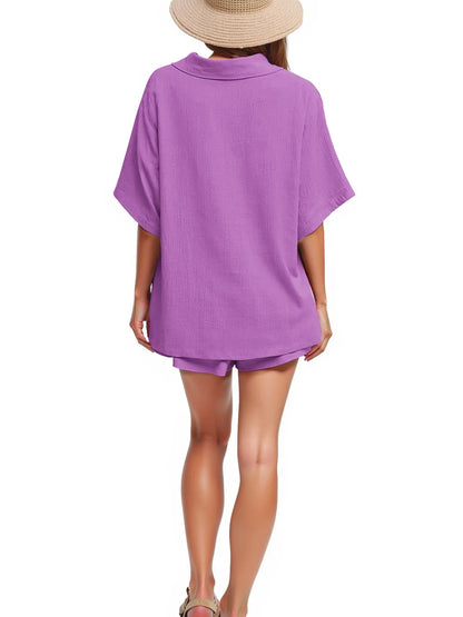 2 Piece Womens Outfit Sets Button down Shirts and Shorts Casual Lounge Sets Short Sleeve Pajamas Sets Summer Loungewear